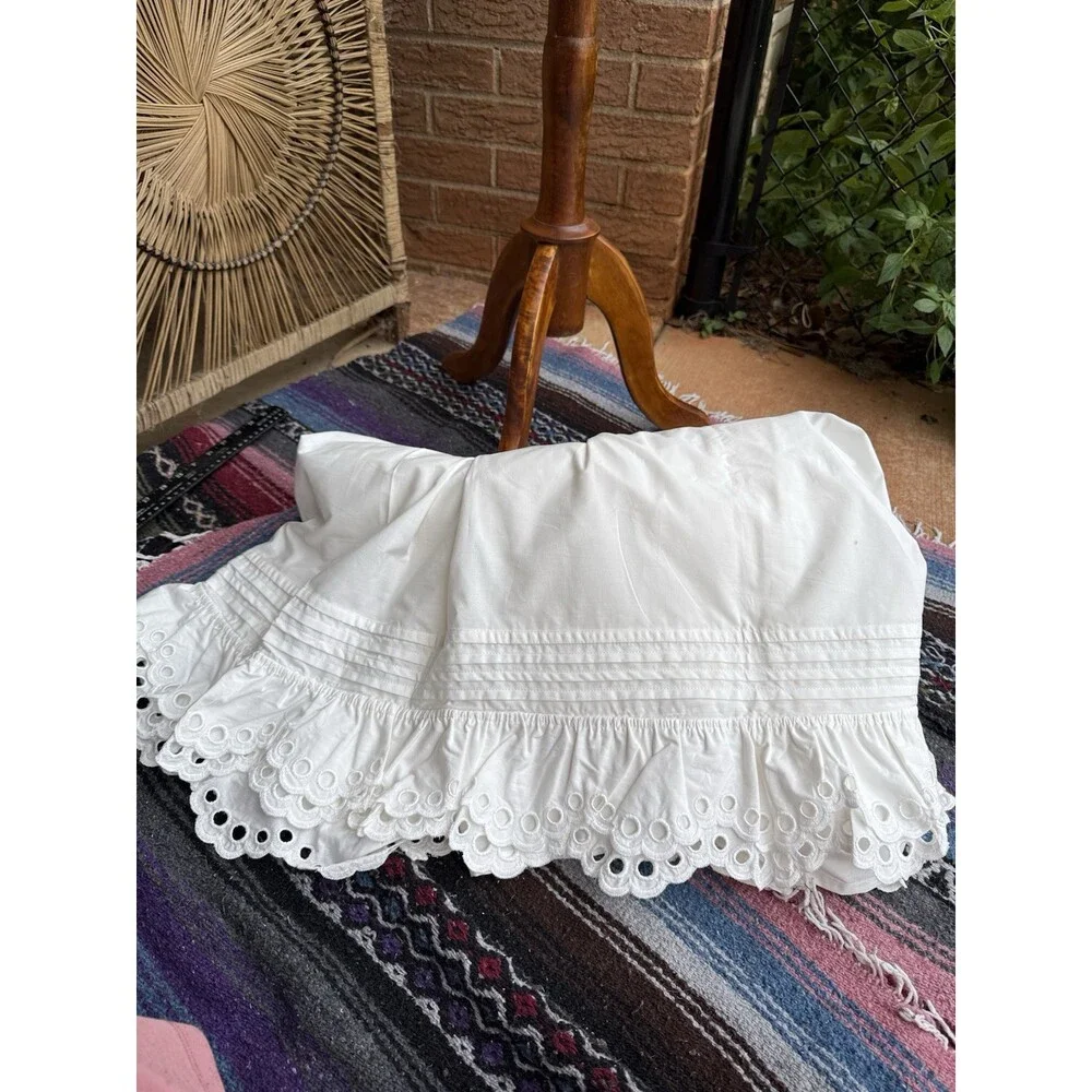 Pottery Barn Teen LoveShackFancy Eyelet Ruffle Queen Flat Sheet White Cotton